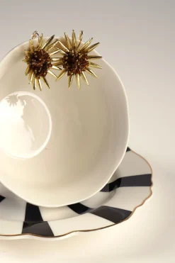 Cristina Oria Joyas Co|Joyas Co^Pendientes Dorados Con Diseño De Girasoles Marrones