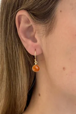 Cristina Oria Joyas Co|Joyas Co^Pendientes Dorados Con Piedras Cornalinas Naranjas