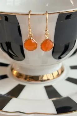 Cristina Oria Joyas Co|Joyas Co^Pendientes Dorados Con Piedras Cornalinas Naranjas