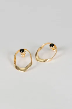 Cristina Oria Joyas Co|Joyas Co^Pendientes Dorados Ovalados Con Ónix Negra