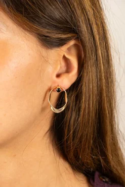 Cristina Oria Joyas Co|Joyas Co^Pendientes Dorados Ovalados Con Ónix Negra