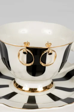 Cristina Oria Joyas Co|Joyas Co^Pendientes Dorados Ovalados Con Ónix Negra