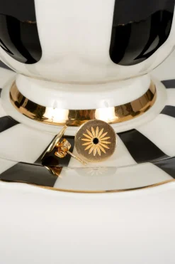 Cristina Oria Joyas Co|Joyas Co^Pendientes Dorados Redondos Con Diseño De Sol Y Circonita Negra