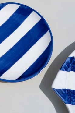 Cristina Oria Platos Y Bajoplatos^Plato De Pan De Cerámica Con Diseño De Rayas Azules