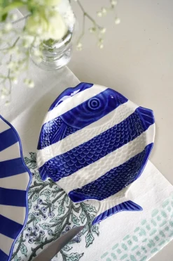 Cristina Oria Platos Y Bajoplatos^Plato De Pan De Cerámica Con Diseño De Pez De Rayas Azules