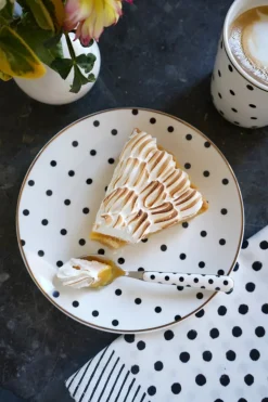 Cristina Oria Platos Y Bajoplatos^Plato De Postre Negro Y Blanco Con Diseño De Puntos