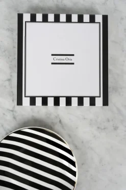 Cristina Oria Platos Y Bajoplatos^Plato De Postre Negro Y Blanco Con Diseño De Rayas