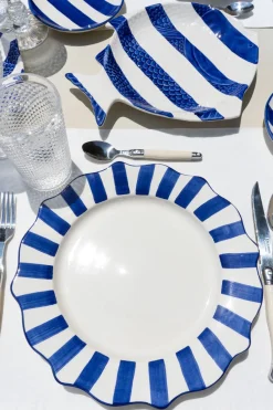 Cristina Oria Platos Y Bajoplatos^Plato Llano De Cerámica Con Diseño De Rayas Azules