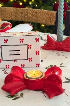 Cristina Oria Candelabros Y Portavelas^Portavelas Con Diseño De Lazo Rojo Grande