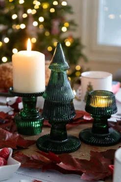 Cristina Oria Candelabros Y Portavelas^Portavelas De Cristal Con Tapa Con Diseño De Árbol Verde