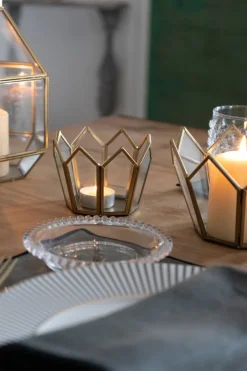 Cristina Oria Piezas Decorativas|Candelabros Y Portavelas^Portavelas De Cristal Dorado Con Diseño Corona Pequeño