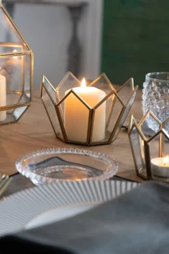 Cristina Oria Piezas Decorativas|Candelabros Y Portavelas^Portavelas De Cristal Dorado Con Diseño Corona Mediano