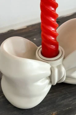 Cristina Oria Candelabros Y Portavelas^Portavelas De Porcelana Blanco Diseño Lazo