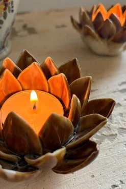 Cristina Oria Candelabros Y Portavelas^Portavelas Flor De Loto Marrón