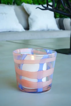 Cristina Oria Candelabros Y Portavelas^Portavelas Rayas Irregulares Azules Y Rosas