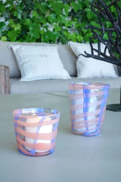 Cristina Oria Candelabros Y Portavelas^Portavelas Rayas Irregulares Azules Y Rosas