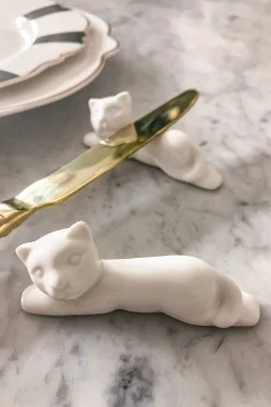 Cristina Oria Accesorios De Mesa^Posacubiertos Con Diseño De Gato De Porcelana Blanca