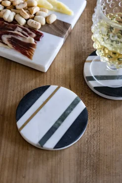 Cristina Oria Posavasos Y Servilleteros^Posavaso Mármol Blanco & Negro Redondo Co