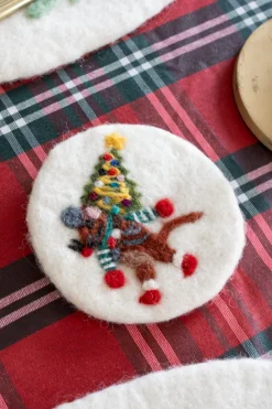 Cristina Oria Posavasos Y Servilleteros^Posavasos De Fieltro Blanco Con Diseño De Ratón Con Árbol