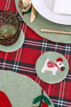 Cristina Oria Posavasos Y Servilleteros^Posavasos De Fieltro Verde Con Diseño De Perro Navideño