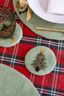 Cristina Oria Posavasos Y Servilleteros^Posavasos De Fieltro Verde Con Diseño De Árbol De Navidad