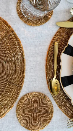 Cristina Oria Posavasos Y Servilleteros^Posavasos Dorado Bordado Con Cuentas