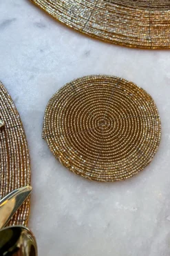 Cristina Oria Posavasos Y Servilleteros^Posavasos Dorado En Dos Tonalidades Bordado Con Cuentas