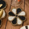 Cristina Oria Posavasos Y Servilleteros^Posavasos Flor Blanco Y Negro Bordado Con Cuentas