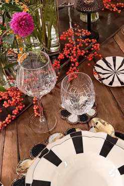 Cristina Oria Posavasos Y Servilleteros^Posavasos Flor Blanco Y Negro Bordado Con Cuentas