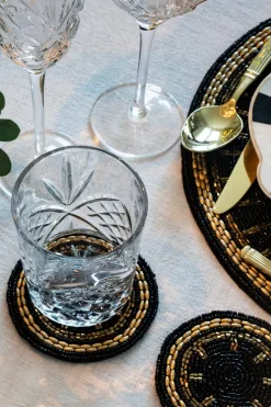 Cristina Oria Posavasos Y Servilleteros^Posavasos Negro Con Detalles Dorados Bordado Con Cuentas