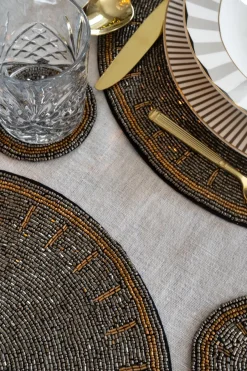 Cristina Oria Posavasos Y Servilleteros^Posavasos Plateado Con Detalles Dorados Bordado Con Cuentas