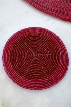 Cristina Oria Posavasos Y Servilleteros^Posavasos Rojo Bordado Con Cuentas