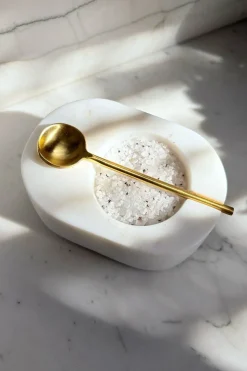 Cristina Oria Accesorios De Mesa^Recipiente De Mármol Blanco Con Cuchara Dorada