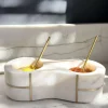 Cristina Oria Accesorios De Mesa^Recipiente Doble De Mármol Blanco Con Cucharas Doradas
