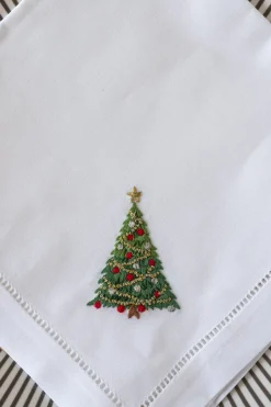 Cristina Oria Servilletas Y Accesorios^Servilleta Bordada A Mano Con Diseño De Árbol De Navidad