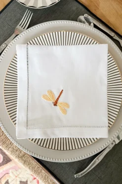 Cristina Oria Servilletas Y Accesorios^Servilleta Bordada A Mano Con Diseño De Libélula Amarilla
