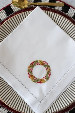 Cristina Oria Servilletas Y Accesorios^Servilleta Bordada A Mano Con Diseño De Corona De Navidad