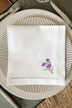 Cristina Oria Servilletas Y Accesorios^Servilleta Bordada A Mano Con Diseño De Flor Crocus Violeta