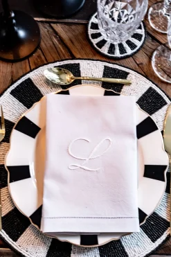 Cristina Oria Servilletas Y Accesorios|Menaje Iniciales^Servilleta De Algodón Con Detalle Vainica Inicial L