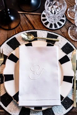 Cristina Oria Servilletas Y Accesorios|Menaje Iniciales^Servilleta De Algodón Con Detalle Vainica Inicial Y