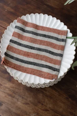 Cristina Oria Servilletas Y Accesorios^Servilleta De Lino Color Teja Con Rayas Beige & Grises