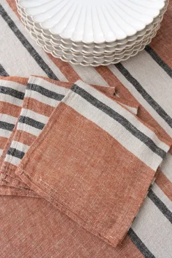 Cristina Oria Servilletas Y Accesorios^Servilleta De Lino Color Teja Con Rayas Beige & Grises