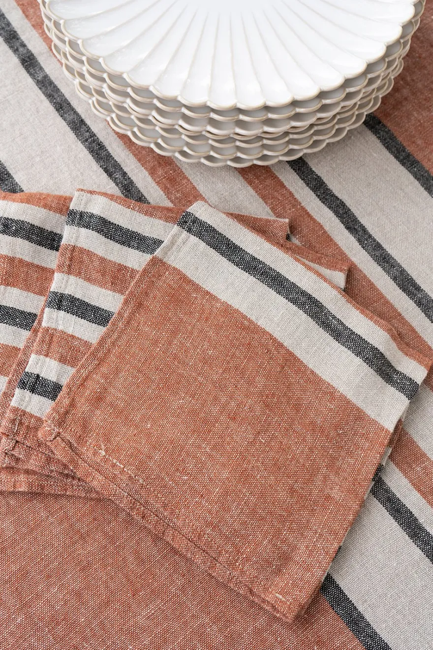 Cristina Oria Servilletas Y Accesorios^Servilleta De Lino Color Teja Con Rayas Beige & Grises