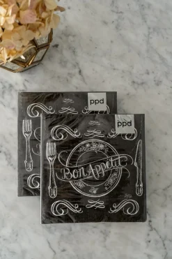 Cristina Oria Servilletas Y Accesorios^Servilleta Negras "Bon Appetit" Grandes