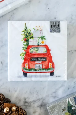 Cristina Oria Servilletas Y Accesorios^Servilletas Coche Antiguo Merry Christmas Grandes
