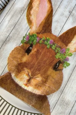 Cristina Oria Servilletas Y Accesorios^Servilletas Conejo Con Corona De Flores Verdes Grandes