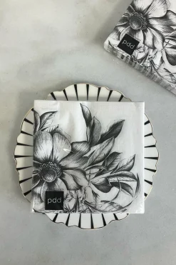 Cristina Oria Servilletas Y Accesorios^Servilletas Flor Blanca Y Negra Grandes
