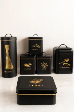 Cristina Oria Almacenaje^Set 6 Botes Metálicos De Almacenaje Negro Mate Con Ilustraciones Doradas