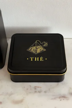 Cristina Oria Almacenaje^Set 6 Botes Metálicos De Almacenaje Negro Mate Con Ilustraciones Doradas