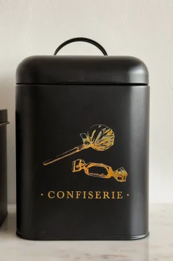 Cristina Oria Almacenaje^Set 6 Botes Metálicos De Almacenaje Negro Mate Con Ilustraciones Doradas